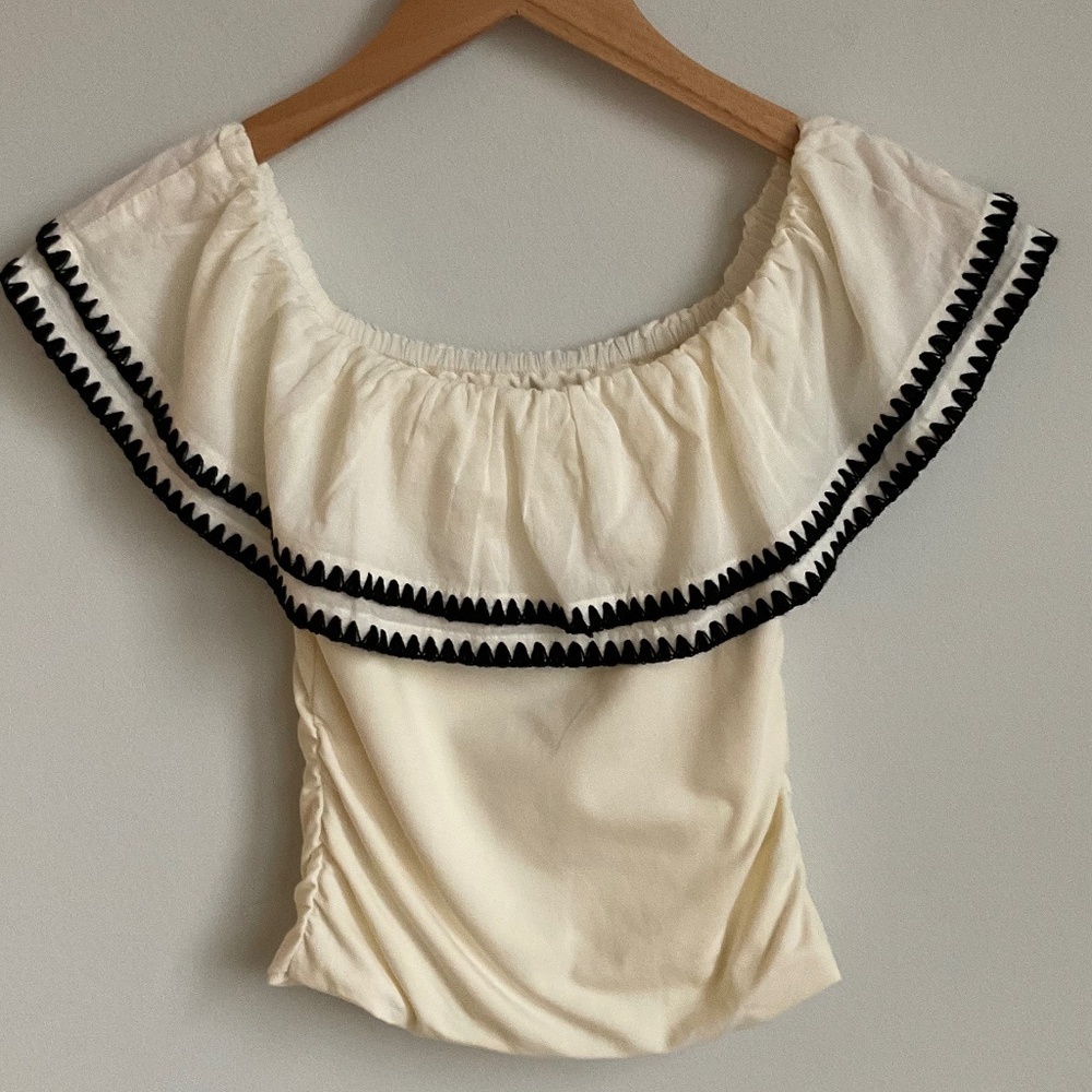 J Crew Ivory Off The Shoulder Ruffle Top XXS NWT - Picture 4 of 5